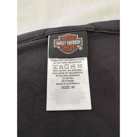 Harley-Davidson Black Cold Shoulder Distressed Print Criss Cross Top T-Shirt M - Picture 3 of 6